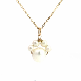 Yellow Gold Filled Puppy Paw Necklace With 6mm Pearl And Wire Wrapped 5mm Pearl