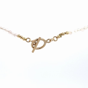 Yellow Gold Filled Toggle Clasp Necklace With 3mm Faceted Rose Quartz Beads