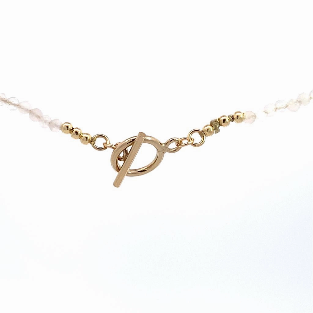Yellow Gold Filled Toggle Clasp Necklace With 3mm Faceted Rose Quartz Beads