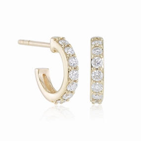 Yellow Gold Huggie Hoop Earrings in Diamonds