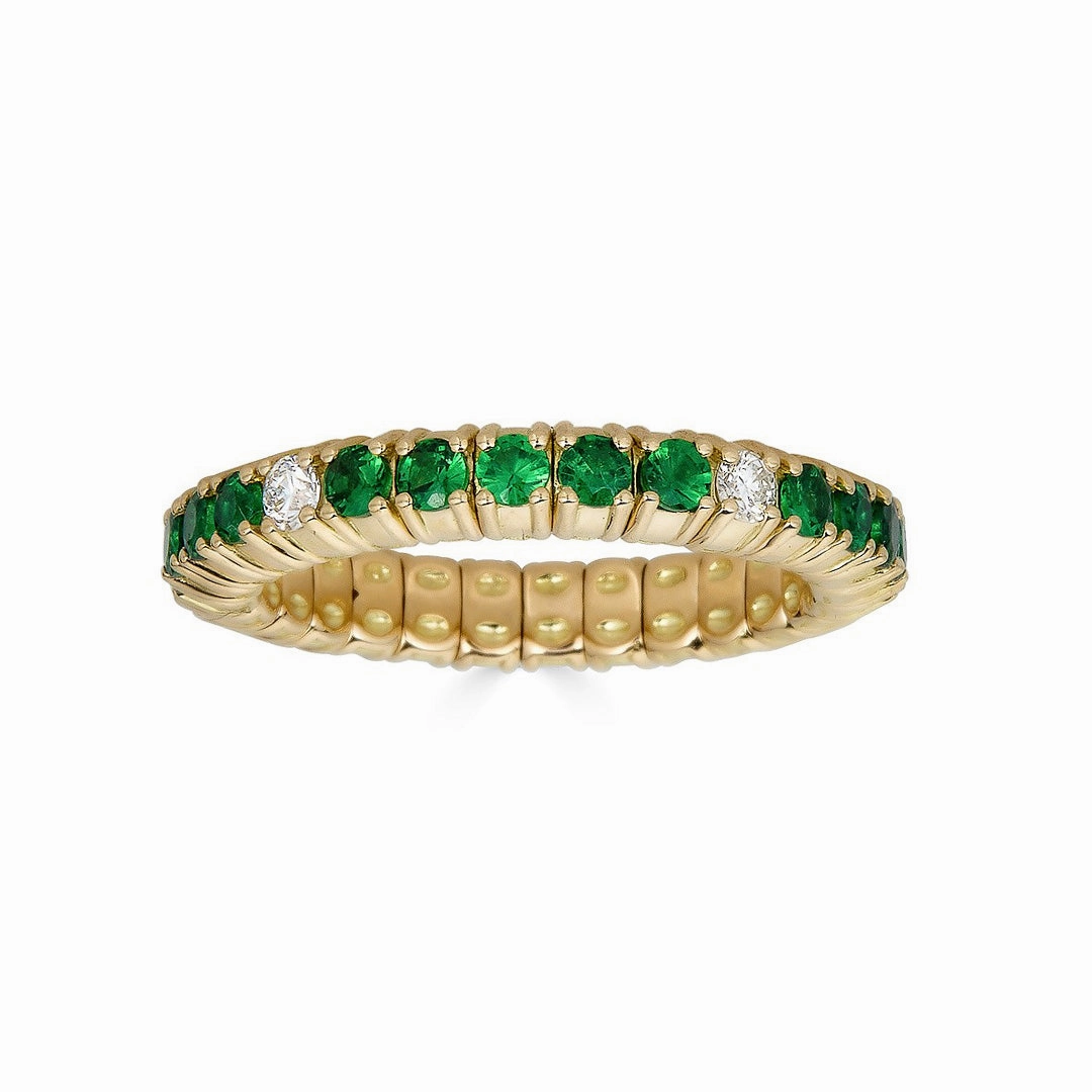 Yellow Gold Stretch Eternity Ring with Tsavorite Garnets