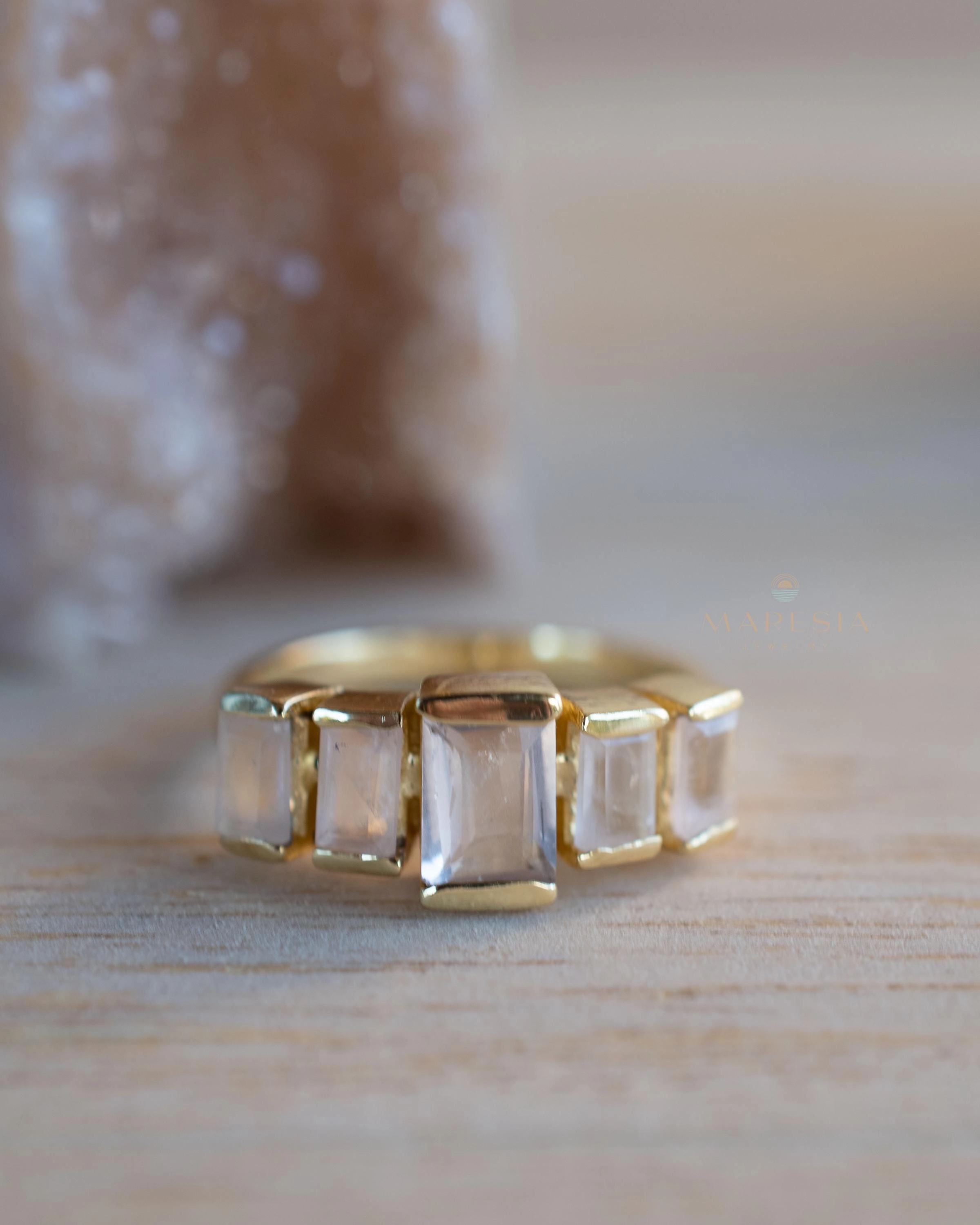 Zaya Rose Quartz Ring ~ 18k Gold Plated ~ MR337