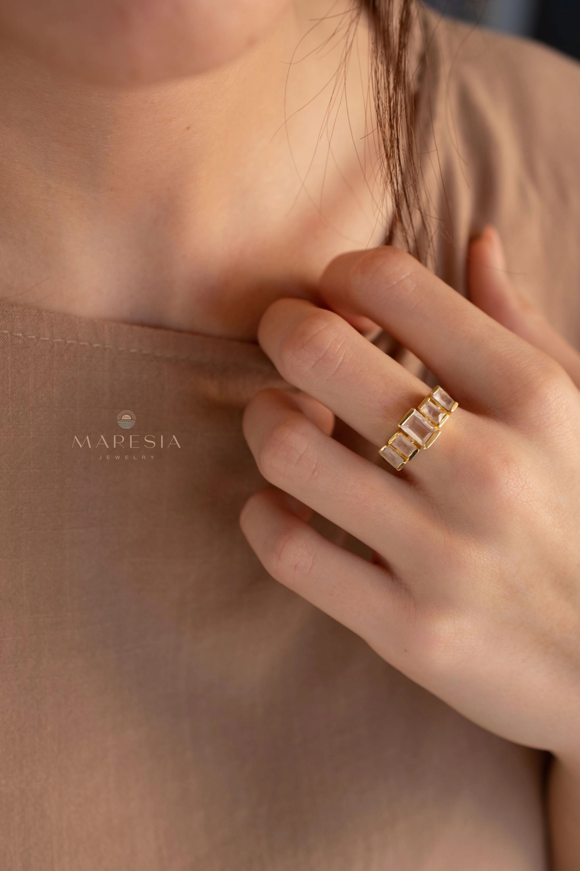 Zaya Rose Quartz Ring ~ 18k Gold Plated ~ MR337